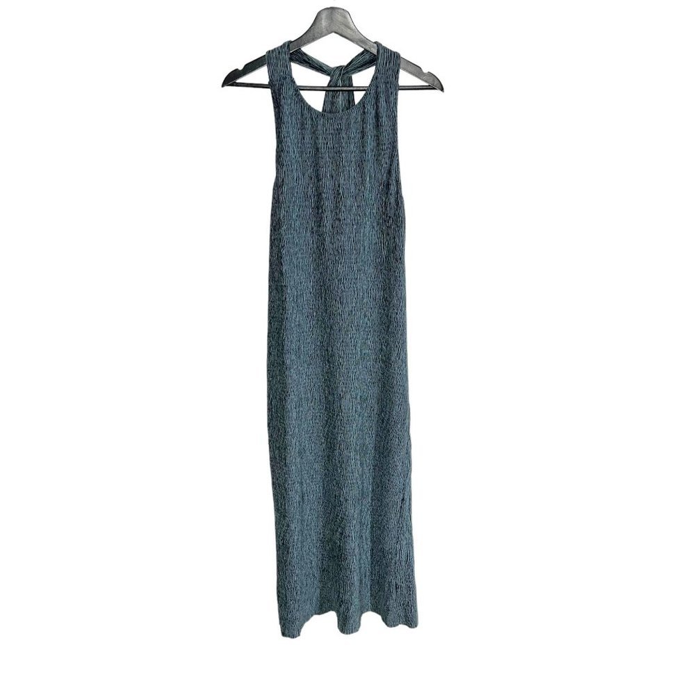 Maeve Blue Crinkle Sleeveless Racerback Full Length Dress Small